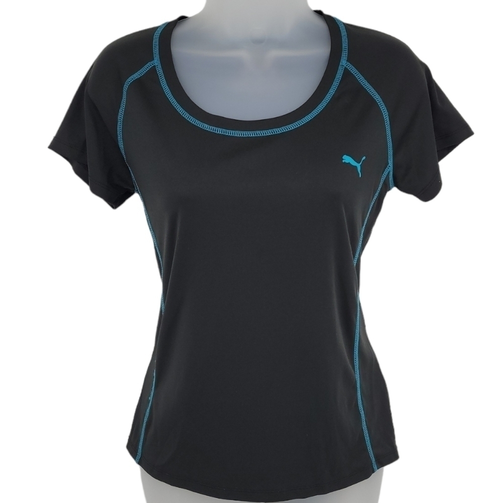 Puma Womens Dry Cell Black With Blue Detail Athletic Shirt Size‎ M